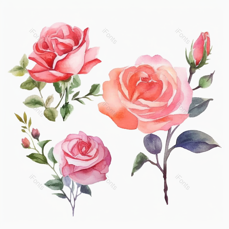 多角度花苞粉色玫瑰花束植物春天水彩画唯美插画,插画/手绘图,插画/手绘图库,插画/手绘图下载,插画/手绘